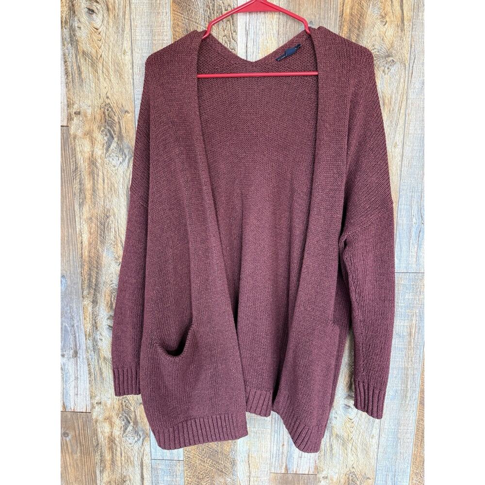American Eagle Cardigan Sweater Womens L/XL Burgundy Open Front Knit Cozy Boho